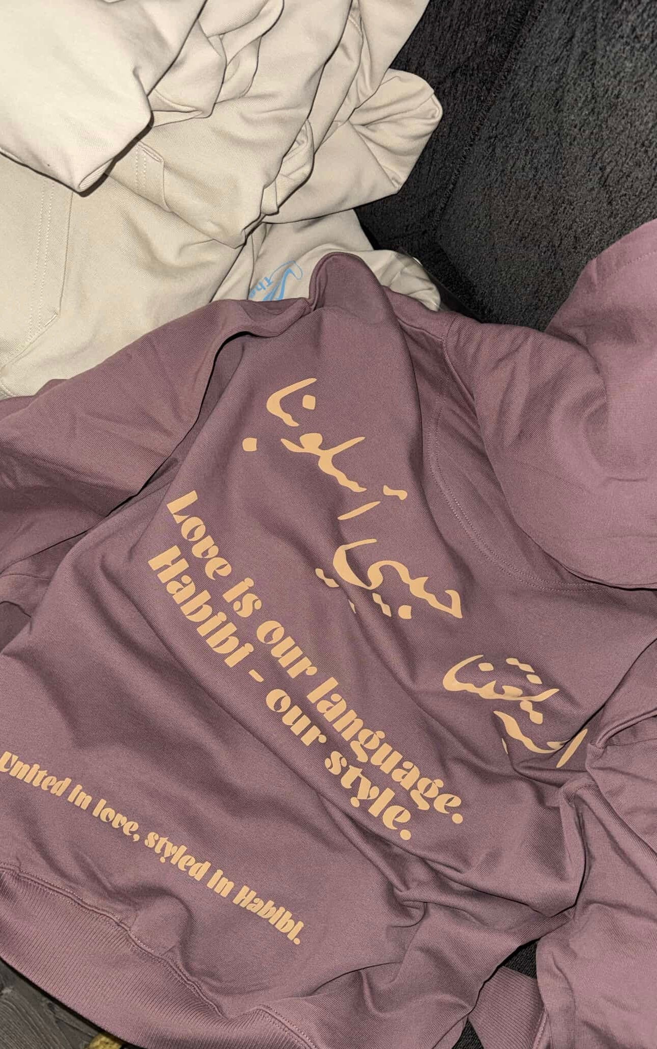 Habibi Hoodie — Rise with Intention (Mauve · Camel Puff)